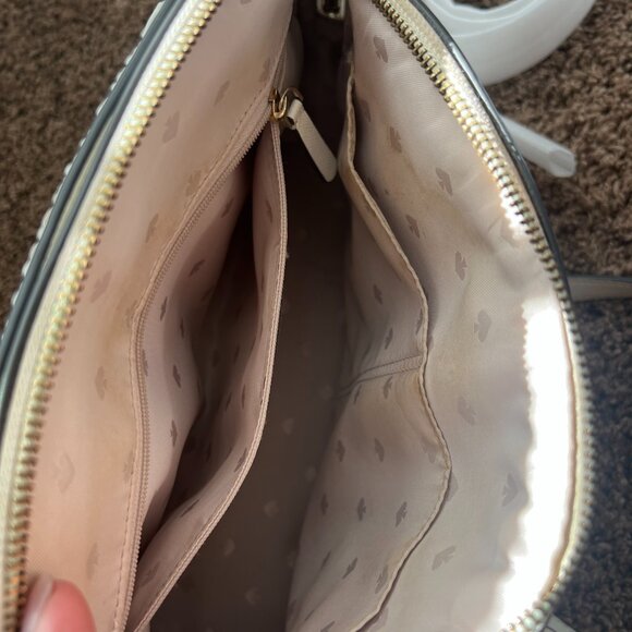 KATE SPADE White Leather Rattan Top Handle Tote Zipper Closure Crossbody Bag EUC - Picture 9 of 11